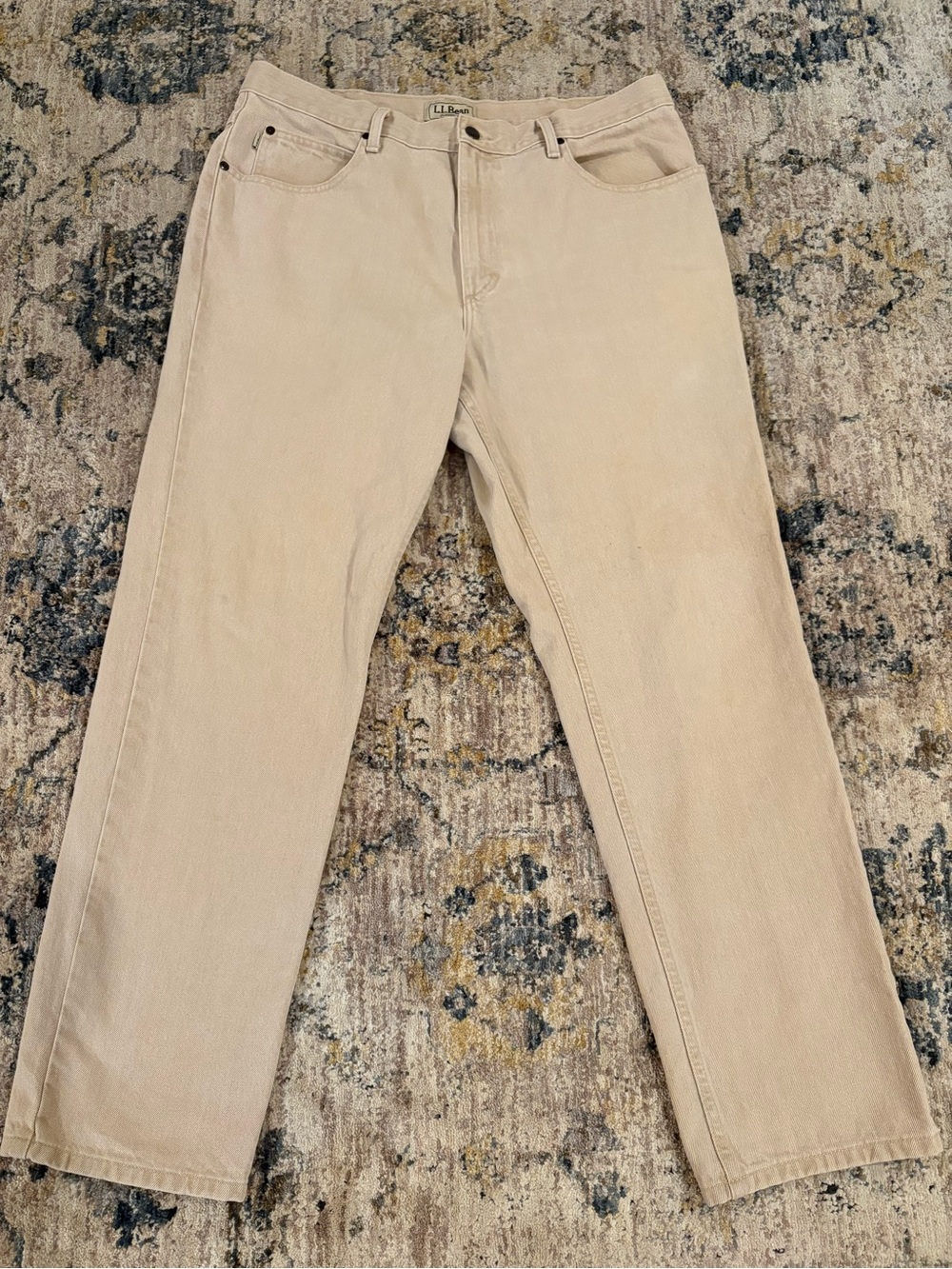 L.L Bean Men’s Classic Fit Straight Beige/Khaki Jeans 36x30 100% Cotton Vintage